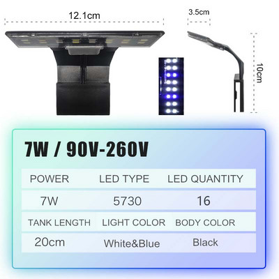 Itin plonas LED akvariumo apšvietimas Apšvietimo augalai auga šviesa 5W/10W/15W vandens augalų apšvietimas, atsparus vandeniui, užsegamas akvariumo lempa