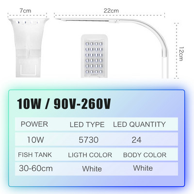 Itin plonas LED akvariumo apšvietimas Apšvietimo augalai auga šviesa 5W/10W/15W vandens augalų apšvietimas, atsparus vandeniui, užsegamas akvariumo lempa
