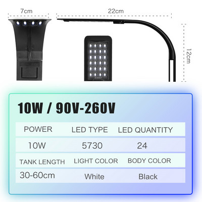 Itin plonas LED akvariumo apšvietimas Apšvietimo augalai auga šviesa 5W/10W/15W vandens augalų apšvietimas, atsparus vandeniui, užsegamas akvariumo lempa