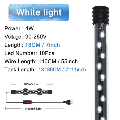 Akvariumo apšvietimas LED augalų auginimo lempa vandeniui atsparus žuvų tanko apšvietimas 18-58cm povandeninių akvariumų dekoro apšvietimas 90-260V 5730lustas