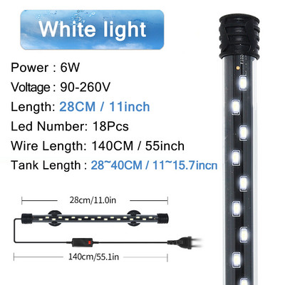 Akvariumo apšvietimas LED augalų auginimo lempa vandeniui atsparus žuvų tanko apšvietimas 18-58cm povandeninių akvariumų dekoro apšvietimas 90-260V 5730lustas