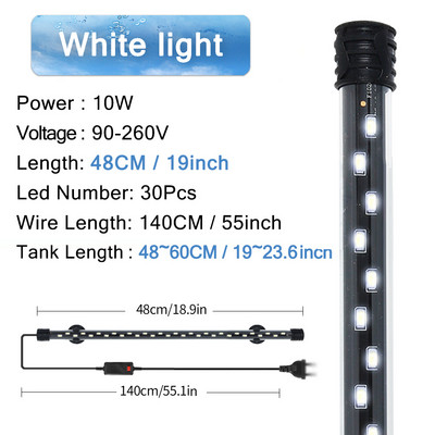 Akvariumo apšvietimas LED augalų auginimo lempa vandeniui atsparus žuvų tanko apšvietimas 18-58cm povandeninių akvariumų dekoro apšvietimas 90-260V 5730lustas