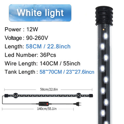 Akvariumo apšvietimas LED augalų auginimo lempa vandeniui atsparus žuvų tanko apšvietimas 18-58cm povandeninių akvariumų dekoro apšvietimas 90-260V 5730lustas