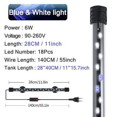 Akvariumo apšvietimas LED augalų auginimo lempa vandeniui atsparus žuvų tanko apšvietimas 18-58cm povandeninių akvariumų dekoro apšvietimas 90-260V 5730lustas