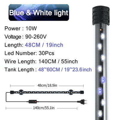 Akvariumo apšvietimas LED augalų auginimo lempa vandeniui atsparus žuvų tanko apšvietimas 18-58cm povandeninių akvariumų dekoro apšvietimas 90-260V 5730lustas