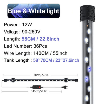 Akvariumo apšvietimas LED augalų auginimo lempa vandeniui atsparus žuvų tanko apšvietimas 18-58cm povandeninių akvariumų dekoro apšvietimas 90-260V 5730lustas