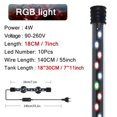 Akvariumo apšvietimas LED augalų auginimo lempa vandeniui atsparus žuvų tanko apšvietimas 18-58cm povandeninių akvariumų dekoro apšvietimas 90-260V 5730lustas
