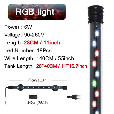 Akvariumo apšvietimas LED augalų auginimo lempa vandeniui atsparus žuvų tanko apšvietimas 18-58cm povandeninių akvariumų dekoro apšvietimas 90-260V 5730lustas