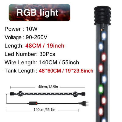 Akvariumo apšvietimas LED augalų auginimo lempa vandeniui atsparus žuvų tanko apšvietimas 18-58cm povandeninių akvariumų dekoro apšvietimas 90-260V 5730lustas