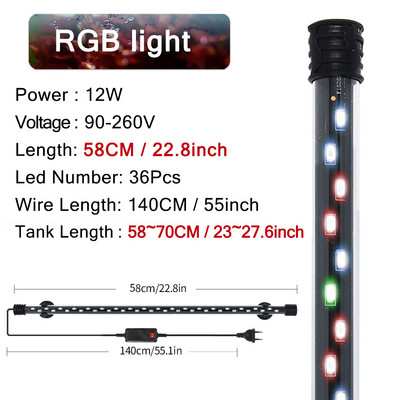 Akvariumo apšvietimas LED augalų auginimo lempa vandeniui atsparus žuvų tanko apšvietimas 18-58cm povandeninių akvariumų dekoro apšvietimas 90-260V 5730lustas
