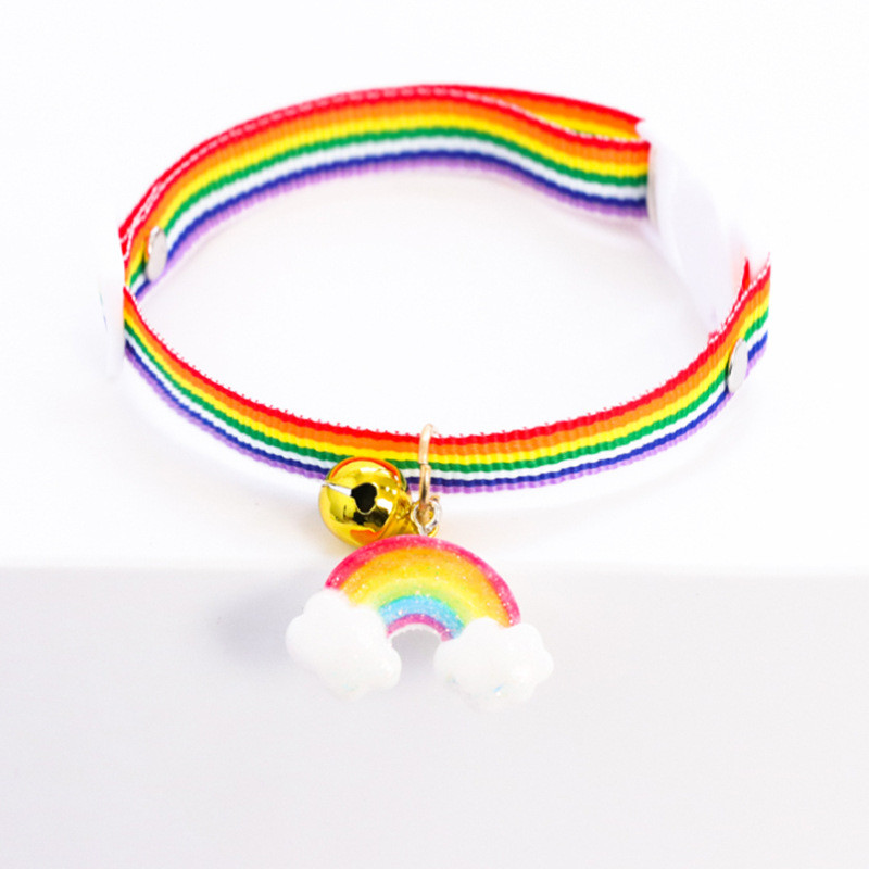 Colorat reglabil pisică colar nailon curcubeu pandantiv clopoțel câine cățeluș colier original en-gros pisicuță guler 1buc gratuit navă