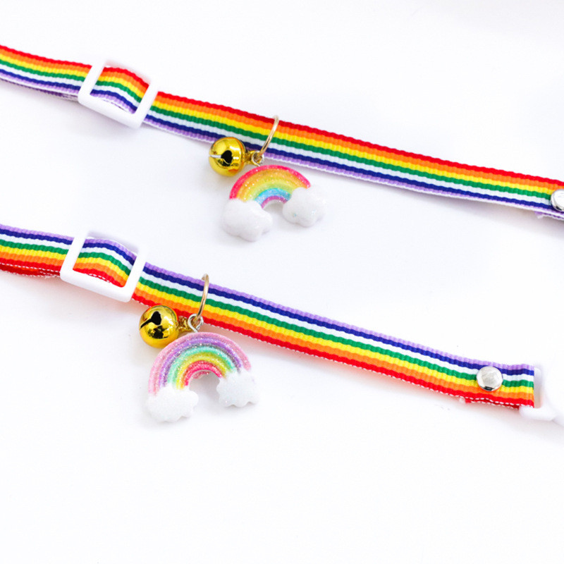 Colorat reglabil pisică colar nailon curcubeu pandantiv clopoțel câine cățeluș colier original en-gros pisicuță guler 1buc gratuit navă