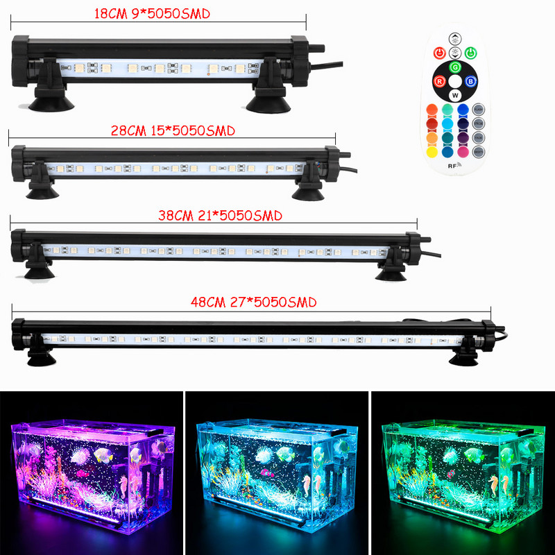 ES/ASV spraudnis 18-48CM 5050 RGB LED akvārija gaisa burbuļu gaisma zivju tvertnes stieņa gaisma ūdens iegremdējama lampa ūdensizturīgs RF kontrolieris