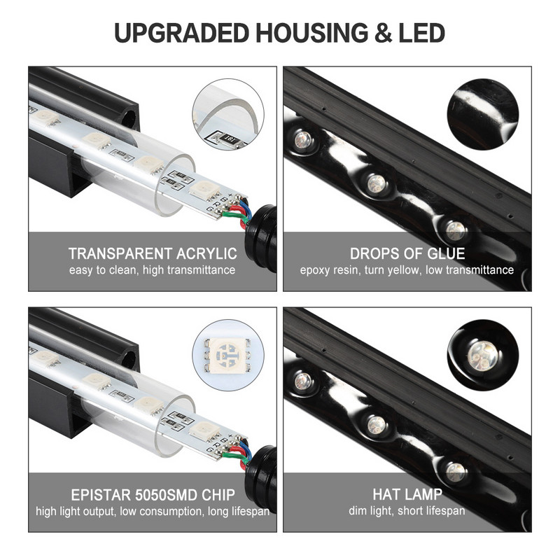 ES/ASV spraudnis 18-48CM 5050 RGB LED akvārija gaisa burbuļu gaisma zivju tvertnes stieņa gaisma ūdens iegremdējama lampa ūdensizturīgs RF kontrolieris