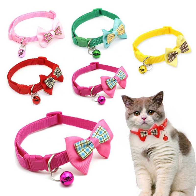 Accesorii pentru animalele de companie Gulerele pentru animale de companie Gulerele cu fundă în carouri Gulerele pentru câini Gulerele drăguțe pentru pisici cu clopote Ornamente pentru pisici Guler cu curele de gât reglabil