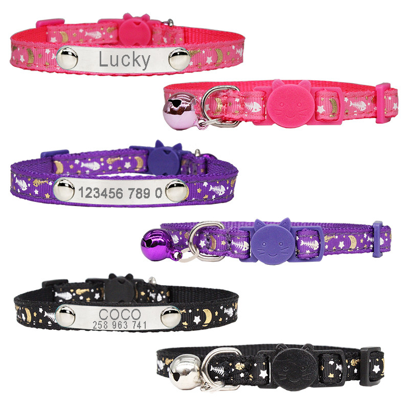 Κολλάρες γάτας από κόκκαλο ψαριού Περιδέραιο πόρπη ασφαλείας Ρυθμιζόμενο φθορισμό Προσωποποιημένη ταυτότητα Δωρεάν Χαρακτική με γράμματα κολιέ γατάκι