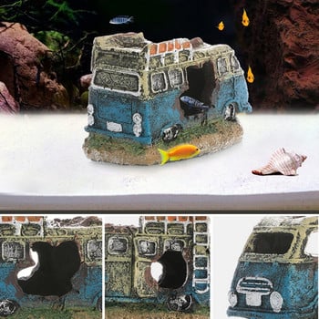 Διακόσμηση Ενυδρείου Ρητίνη Σπασμένο Όχημα Αναξιοπαθούντα Ναυάγιο Καλούπι Αυτοκινήτου Καλούπι Δεξαμενής Ψαριών Στολίδι Betta Fish Aquatic Caves Fish Hideout