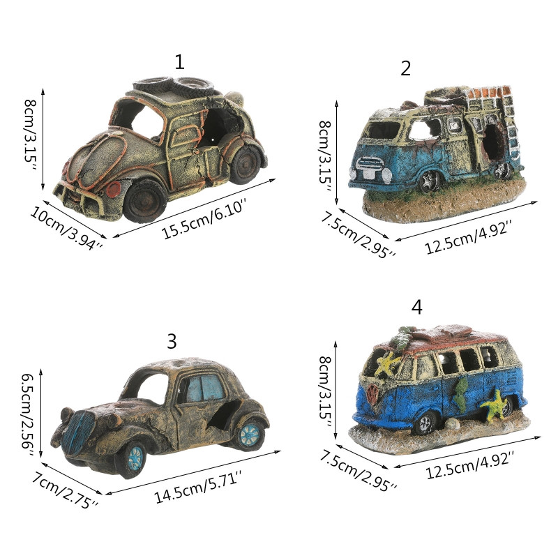 Διακόσμηση Ενυδρείου Ρητίνη Σπασμένο Όχημα Αναξιοπαθούντα Ναυάγιο Καλούπι Αυτοκινήτου Καλούπι Δεξαμενής Ψαριών Στολίδι Betta Fish Aquatic Caves Fish Hideout