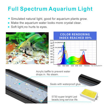 LED осветление за аквариум с пълен спектър 20-63 см 110V-240V външен контролер, с разтегателни скоби, светлина за аквариум