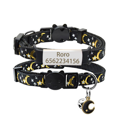 Kohandatud nimesilt kassi kaelarihm Isikupärastatud ID nimesilt Ohutus reguleeritav tähed Kuu kassi kaelarihma kaelakee Lemmiklooma kassipoega kassi kaelarihm