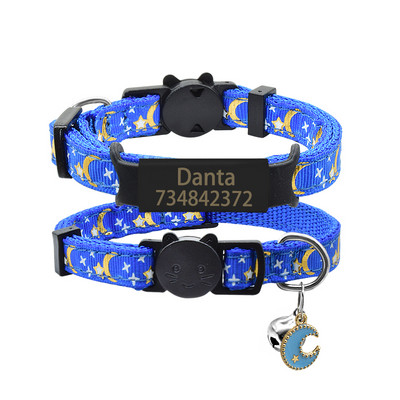 Kohandatud nimesilt kassi kaelarihm Isikupärastatud ID nimesilt Ohutus reguleeritav tähed Kuu kassi kaelarihma kaelakee Lemmiklooma kassipoega kassi kaelarihm