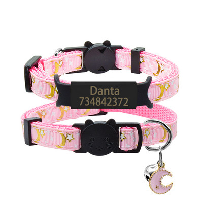 Kohandatud nimesilt kassi kaelarihm Isikupärastatud ID nimesilt Ohutus reguleeritav tähed Kuu kassi kaelarihma kaelakee Lemmiklooma kassipoega kassi kaelarihm