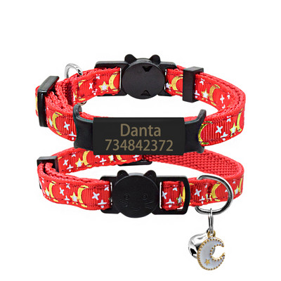 Kohandatud nimesilt kassi kaelarihm Isikupärastatud ID nimesilt Ohutus reguleeritav tähed Kuu kassi kaelarihma kaelakee Lemmiklooma kassipoega kassi kaelarihm