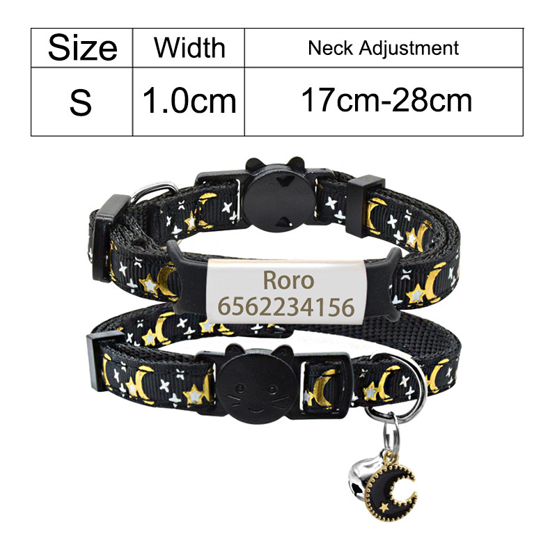 Kohandatud nimesilt kassi kaelarihm Isikupärastatud ID nimesilt Ohutus reguleeritav tähed Kuu kassi kaelarihma kaelakee Lemmiklooma kassipoega kassi kaelarihm