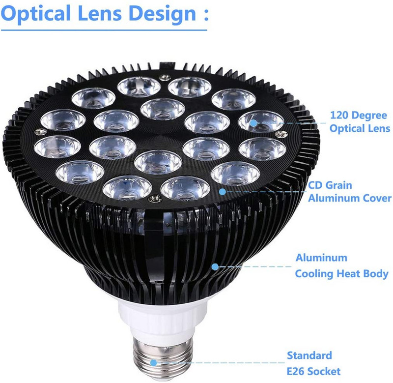 Bec LED E27 pentru acvariu 12W-54W Lampă pentru rezervor de pește cu spectru complet PAR38 SPOT Rezervor de apă sărată Plantele de recif de corali cresc lumini LED D30