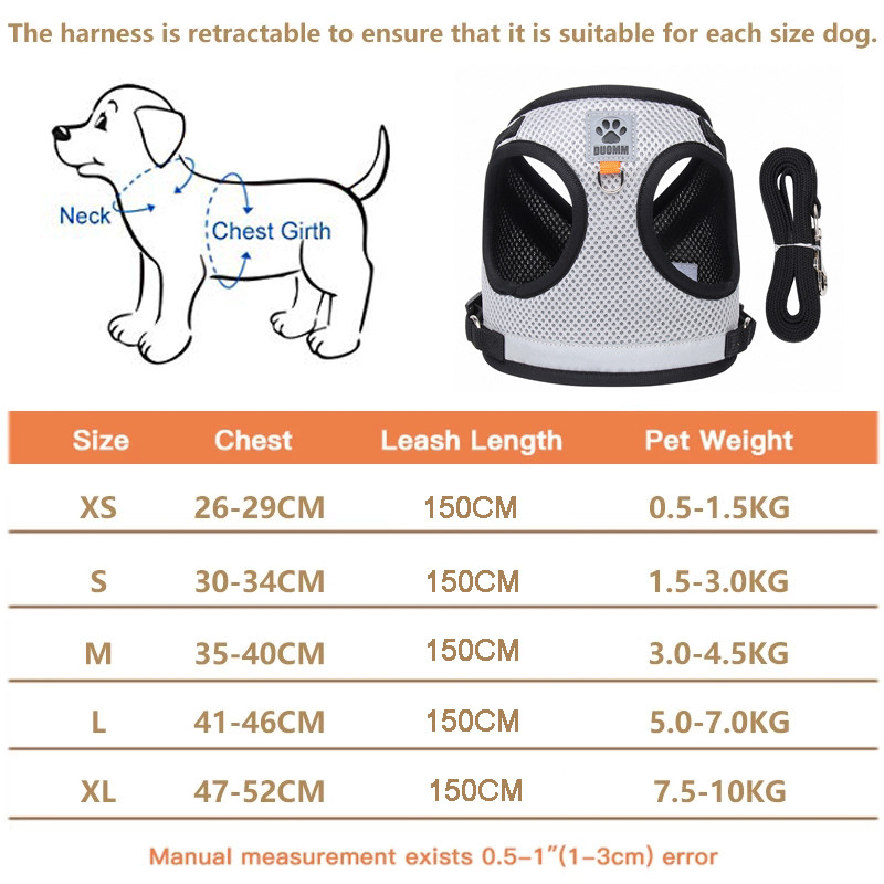 Pet Vest Cats Harmess Leash Set Puppy Training Walking Losts for Small Cats Dogs Reflective Safety Dog Chest Lap Pug Bulldog