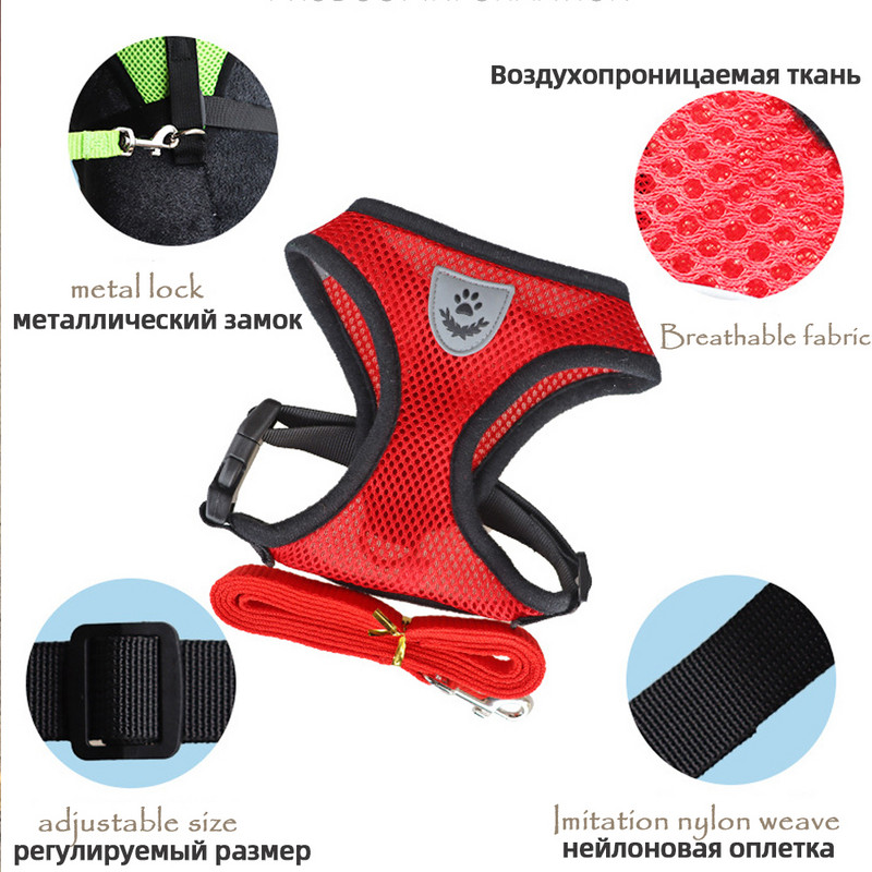 Ham de pisică pentru câini, vestă reglabilă, lesă de plimbare cu plumb, pentru cățeluși, guleră pentru câini, ham din plasă din poliester, pentru câine mic, mijlociu, pisică