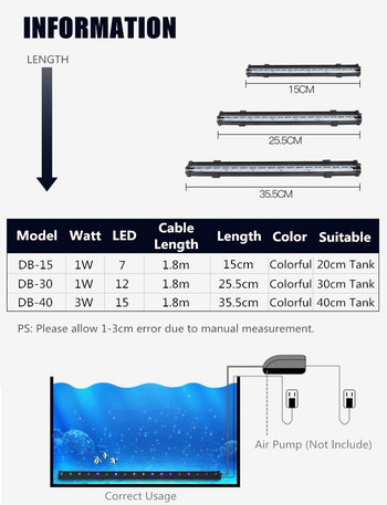 1 бр. LED лампа за аквариумни рибки, потопяема водоустойчива лента за лампи, осветителни тела, балонни цветни щепсели за ЕС/САЩ, ниска мощност, без вреда