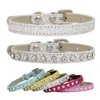 SUPREPET Shining Diamond Rhinestone Collar Cat Puppy Baby Dog Collar Collar Δερμάτινο λουράκι για αξεσουάρ για γατάκια