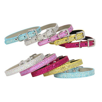 SUPREPET Shining Diamond Rhinestone Collar Cat Puppy Baby Dog Collar Collar Δερμάτινο λουράκι για αξεσουάρ για γατάκια