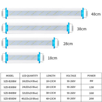 Super Slim LEDs Ενυδρείο Φωτισμός Μπλε Λευκό Φως Δεξαμενής Ψαριών Επεκτάσιμο Αδιάβροχο Clip Plant Grow Lamp US/EU Plug 90-260V