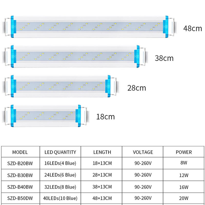 Üliõhukesed LED-id Akvaariumivalgustid Sinine valge kalamahutivalgusti pikendatav veekindel klambriga taimekasvatuslamp USA/EL pistik 90-260V