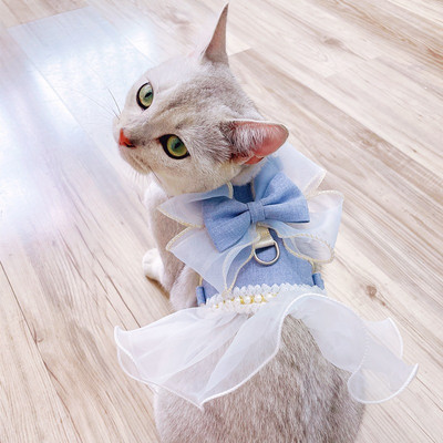 Dzija Fairy Bowknot Kaķu pavadas Apģērbi Regulējams Kitty Dog Iejūgs Krūšu siksnas Kleita Neilona Mājdzīvnieku siksnas Drošības jostas Kaķu piederumi