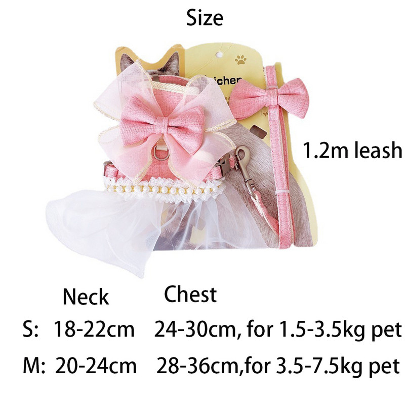 Fire Fairy Bowknot Lesa pentru pisici Haina Reglabil Kitty Dog Ham Curea piept Rochie Nylon Lesa pentru animale de companie Centura de siguranta Accesorii pentru pisici