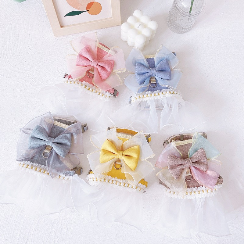 Fire Fairy Bowknot Lesa pentru pisici Haina Reglabil Kitty Dog Ham Curea piept Rochie Nylon Lesa pentru animale de companie Centura de siguranta Accesorii pentru pisici