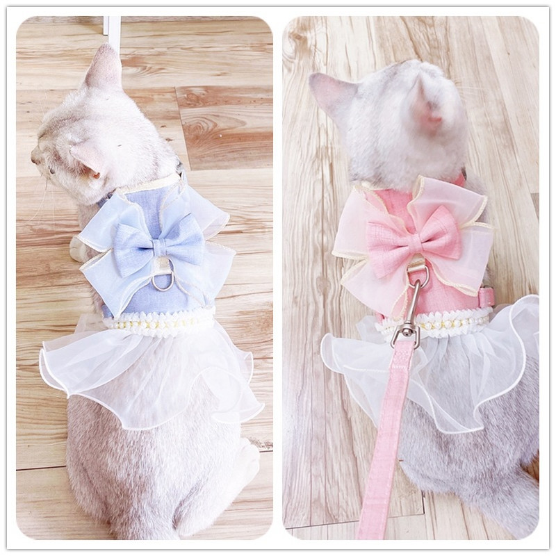 Fire Fairy Bowknot Lesa pentru pisici Haina Reglabil Kitty Dog Ham Curea piept Rochie Nylon Lesa pentru animale de companie Centura de siguranta Accesorii pentru pisici