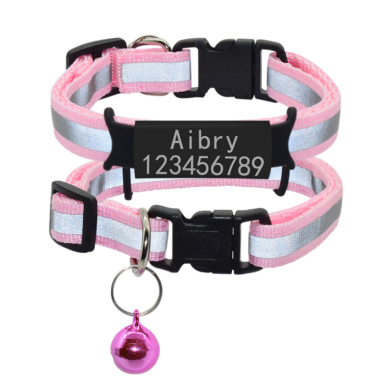 Kohandatud ID nimesilt Kassi kaelarihm kellakee ohutu helkur nailonist kassipoegade kaelarihm, isikupärastatud graveeritud nimesilt lemmiklooma kaelarihm