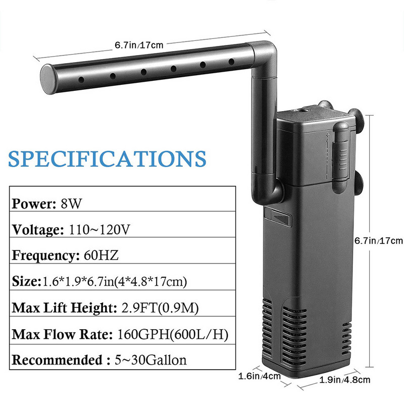 FEDOUR Acvariu Filtru Intern Submersibil Super Silențios Oxigen Creștere Burete Filtru Pompă Priza SUA Accesorii pentru rezervor de pește