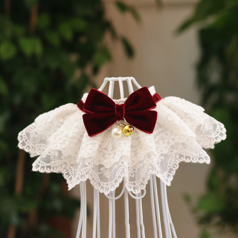 Dantela câine pisică guler batic eșarfă vintage cu clopoței cu papion Colier pentru câine pentru animale de companie Cravată Accesorii de nuntă pentru câine nobil