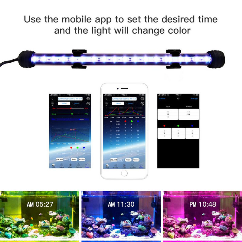 Zhongji 19CM-59CM Ενυδρείο Φωτισμός LED Bluetooth APP Τηλεχειριστήριο RGB Αδιάβροχο Φώτα Δεξαμενής Ψαριών Λάμπα για φυτά ενυδρείου