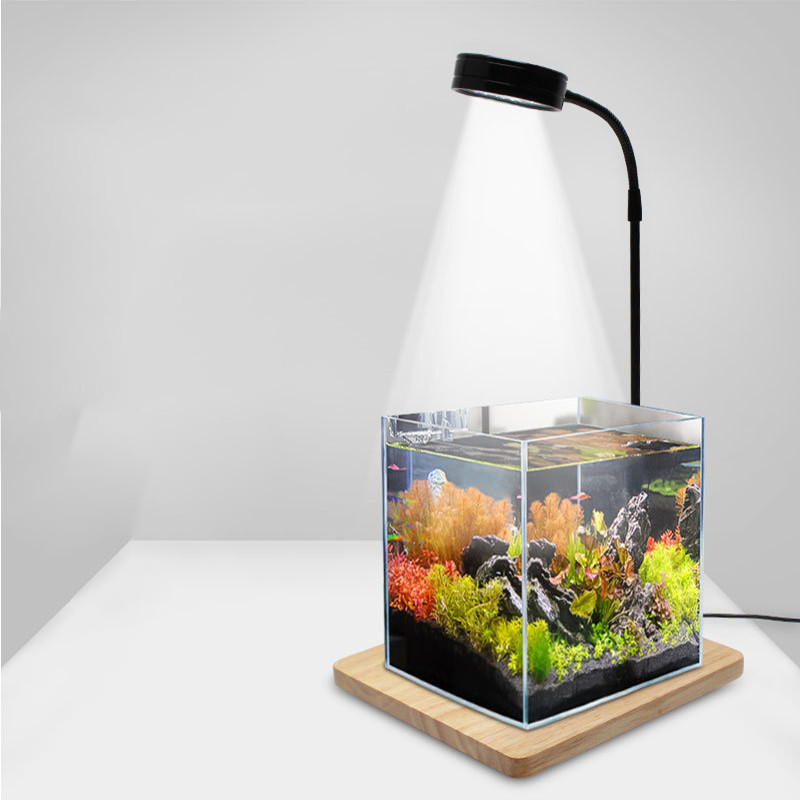 Lumină LED cu spectru complet cu placă de bambus se potrivește acvariului Nano Tank Betta Fish Tank Plante în ghiveci Peisaj miniatural suculent