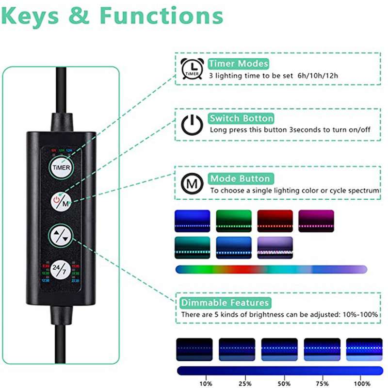 Clip pentru pești de acvariu Lumină 14w cu led reglabil pentru acvariu Lampă de coral pentru iluminat profesional pentru pești