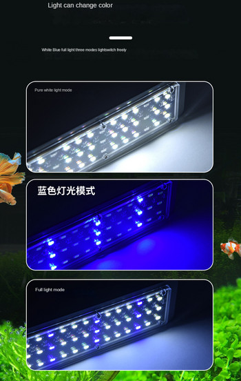 Λεπτός φωτισμός ενυδρείου 2mm LED αδιάβροχο κλιπ δεξαμενής χελώνας ψαριών σε φυτό λάμπα Ανοιχτό λευκό μπλε φως 220V Εμφάνιση θερμοκρασίας