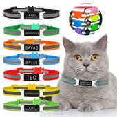 Guler reflectorizant pentru pisici, cataramă de siguranță gravată, colier ajustabil pentru animale de companie, personalizat, personalizat, gravare gratuită, nailon, cățeluș, pisicuțe