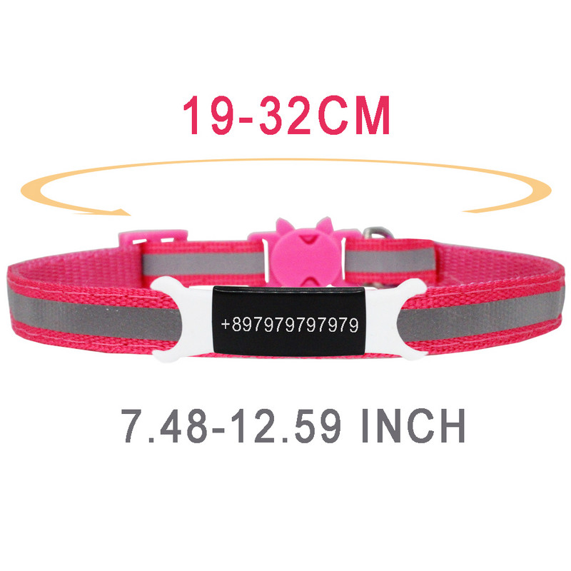 Guler reflectorizant pentru pisici, cataramă de siguranță gravată, colier ajustabil pentru animale de companie, personalizat, personalizat, gravare gratuită, nailon, cățeluș, pisicuțe