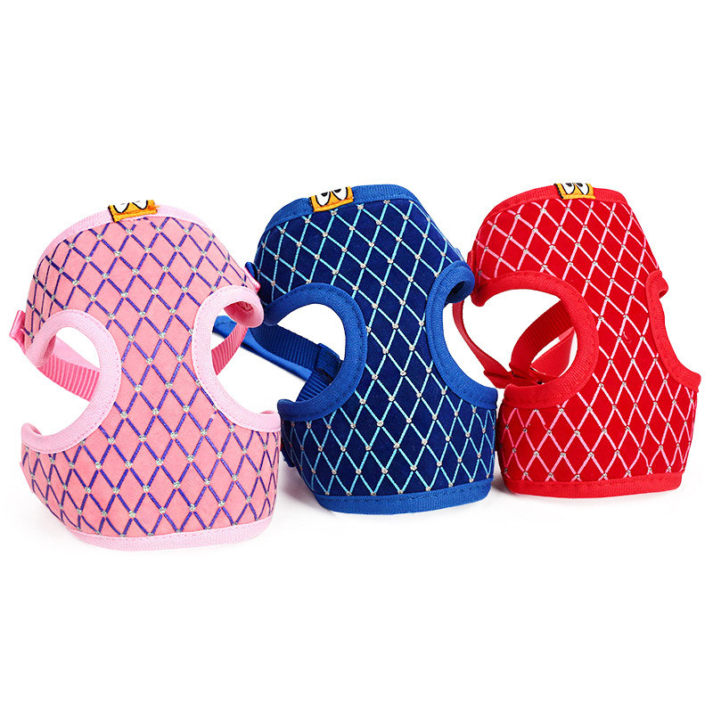 Set de ham și lesă pentru pisici din plasă cu strasuri, hamul pentru vestă pentru animale de companie, reglabil, respirabil, pentru câini de talie mică, hamuri de plimbare pentru pisici.